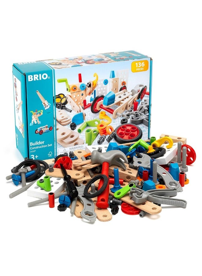 BRIO Builder 34587 - Builder Construction Set - 136-Piece Construction Set STEM Toy with Wood and Plastic Pieces for Kids Age 3 and Up