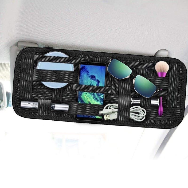 SourceTon 2 Packs Car Sun Visor Organizer, Car Visor Storage Anti-Slip Elastic Woven Board for Sunglass Holder Parking Fuel Card Digital Accessories - Image 1