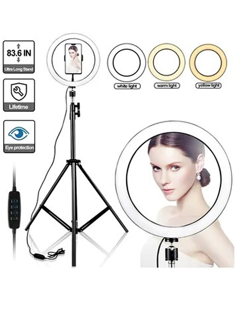 10 Selfie Ring Light with 210CM Tripod Stand Including Phone Holder Ring Light for iPhone Android Light Stand for Live Stream Makeup YouTube Video Photography - Image 1