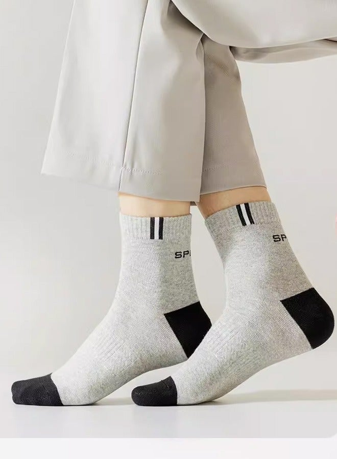 Five pairs of socks, men's mid-calf cotton socks, thickened for spring and autumn, sweat-absorbing pure cotton long socks - Image 3