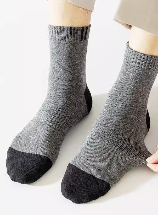 Five pairs of socks, men's mid-calf cotton socks, thickened for spring and autumn, sweat-absorbing pure cotton long socks - Image 2