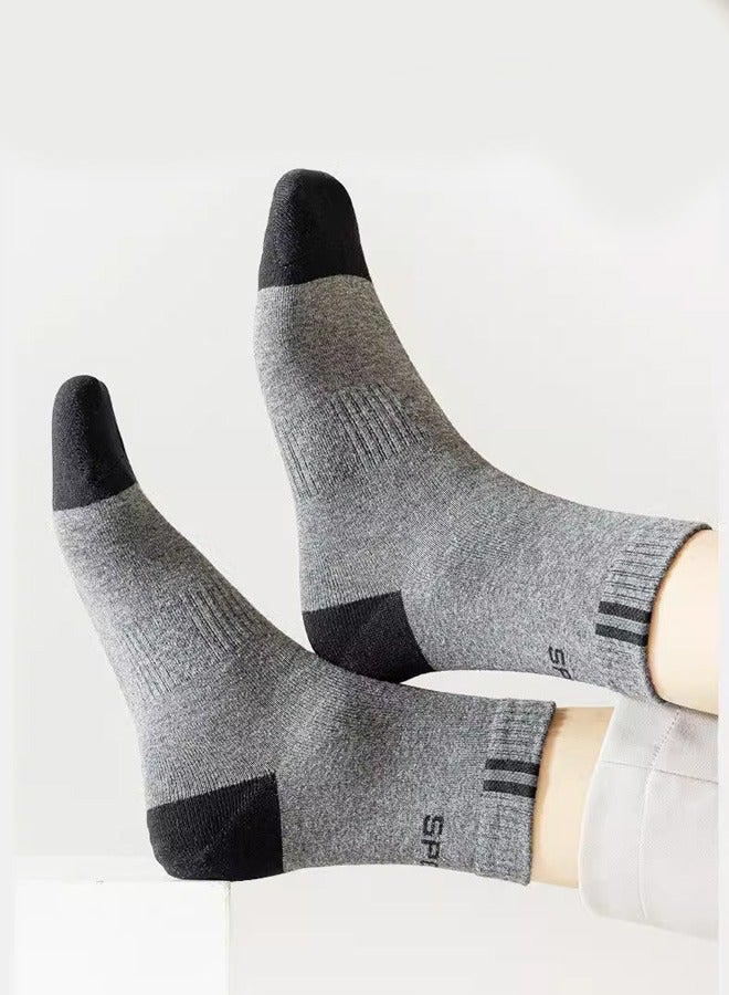 Five pairs of socks, men's mid-calf cotton socks, thickened for spring and autumn, sweat-absorbing pure cotton long socks - Image 4