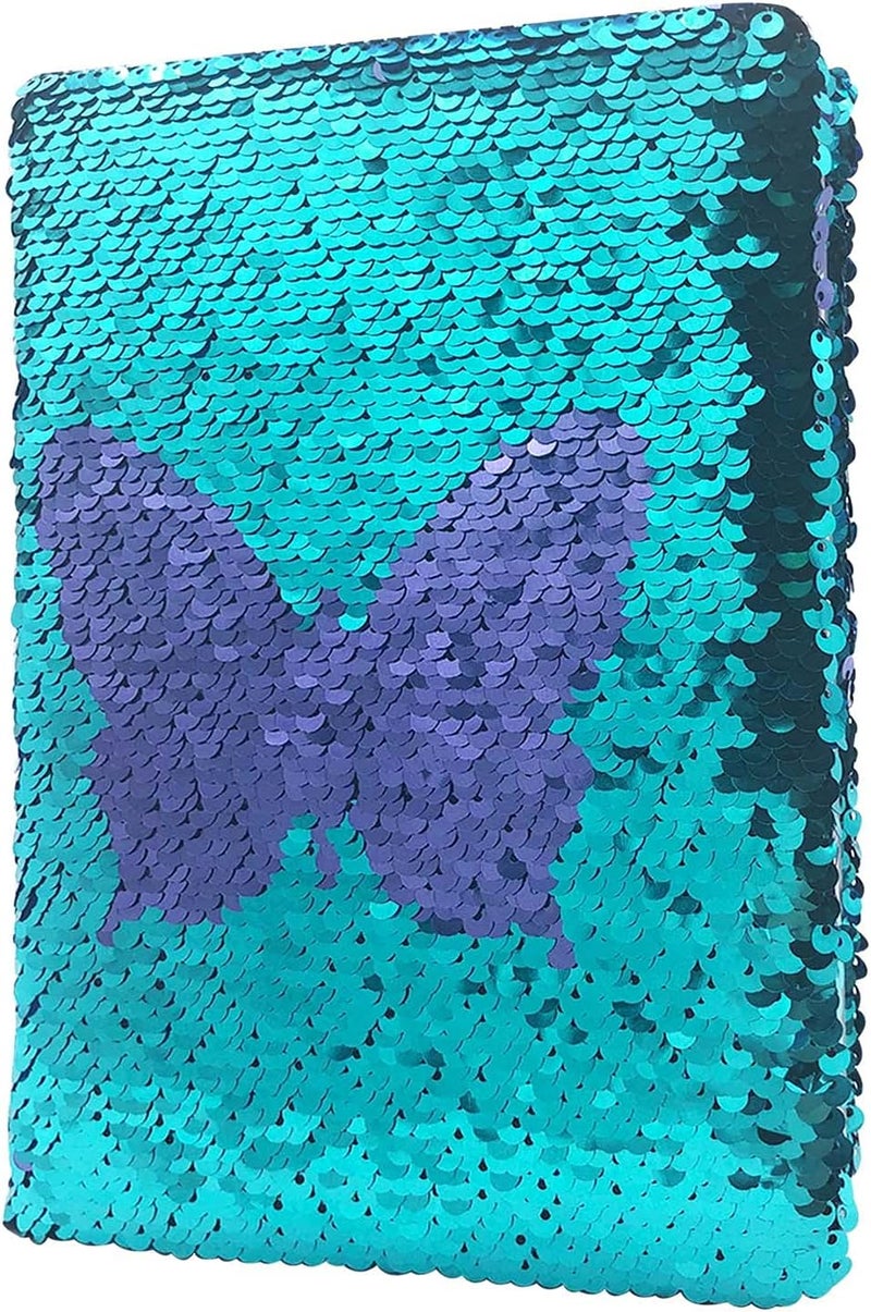 GINMLYDA Sequin Girls Journal for Kids, 8.5x5.5 Inches 160 Lined Pages Diary for Girls Butterfly Reversible Flip Sequence Notebook for Teenage Pre School Writing Drawing Travel Gifts (Purple- Blue) - Image 1