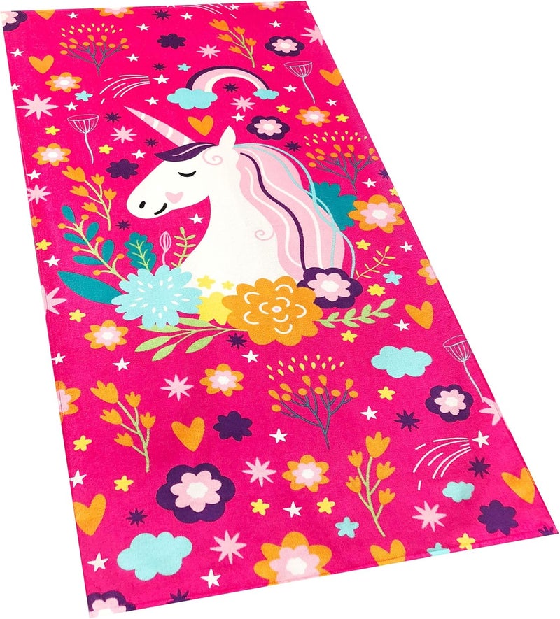 Softerry Love Unicorn Beach Towel Pink Fantasy Rainbow 30 x 60 inches 100 Cotton Velour 30 x 60 Pink - Image 1
