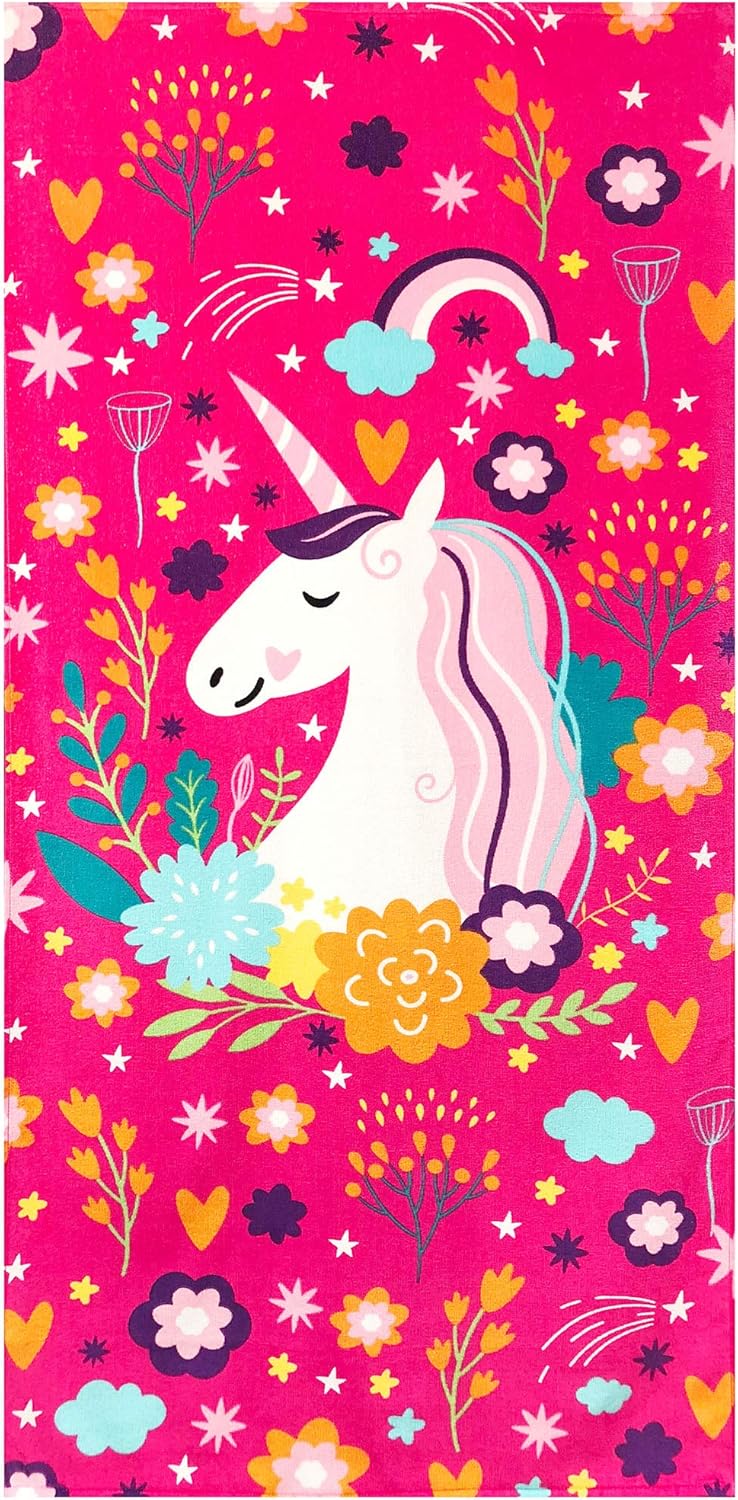 Softerry Love Unicorn Beach Towel Pink Fantasy Rainbow 30 x 60 inches 100 Cotton Velour 30 x 60 Pink - Image 2