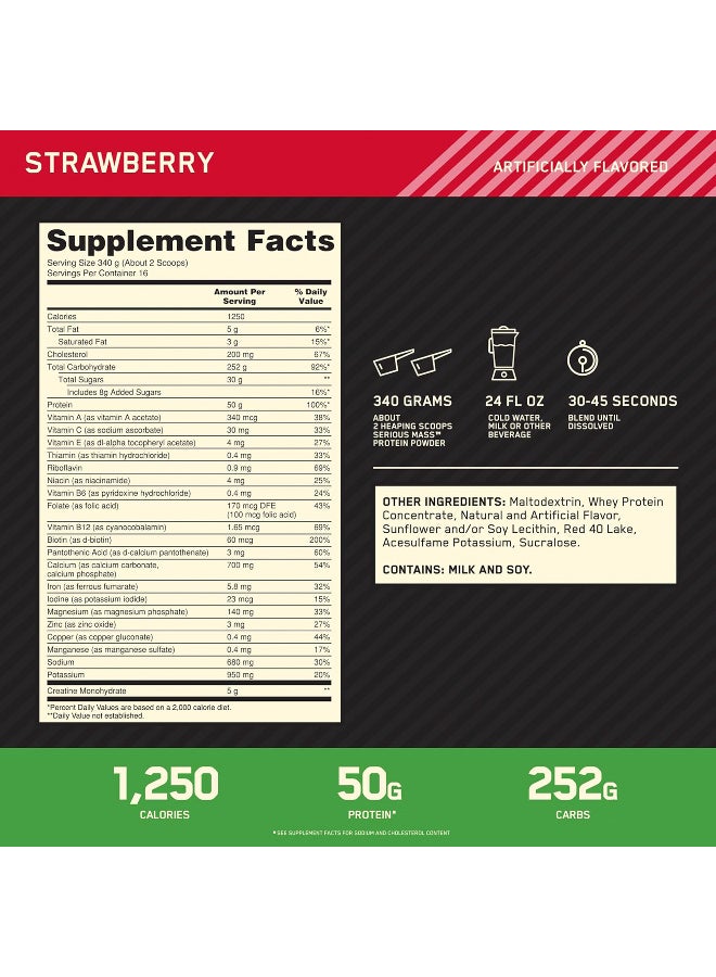 Optimum Nutrition (ON) Serious Mass MASS Strawberry 5.44KG - Image 5