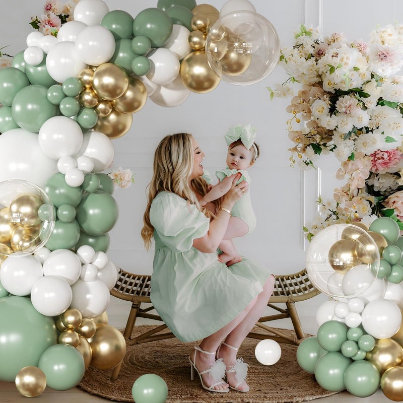 NUTTYBASH Sage Green Balloon Arch Kit 126 Pcs Neutral Green and White Metallic Gold Balloon Arch Garland Kit for Wedding Birthday Baby Shower Gender Reveal Bridal Decorations - Image 2