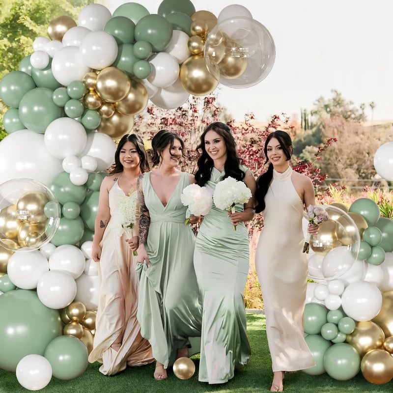 NUTTYBASH Sage Green Balloon Arch Kit 126 Pcs Neutral Green and White Metallic Gold Balloon Arch Garland Kit for Wedding Birthday Baby Shower Gender Reveal Bridal Decorations - Image 3