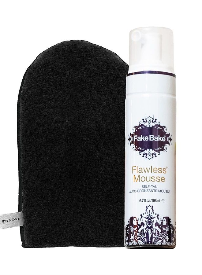 Fake Bake Flawless Self Tanning Mousse Streak-Free, Long-Lasting Natural Glow For All Skin Tones Women & Men - Sunless Tanner Includes Mitt For Easy Application, Black Coconut Scent - 6.7 oz - Image 1