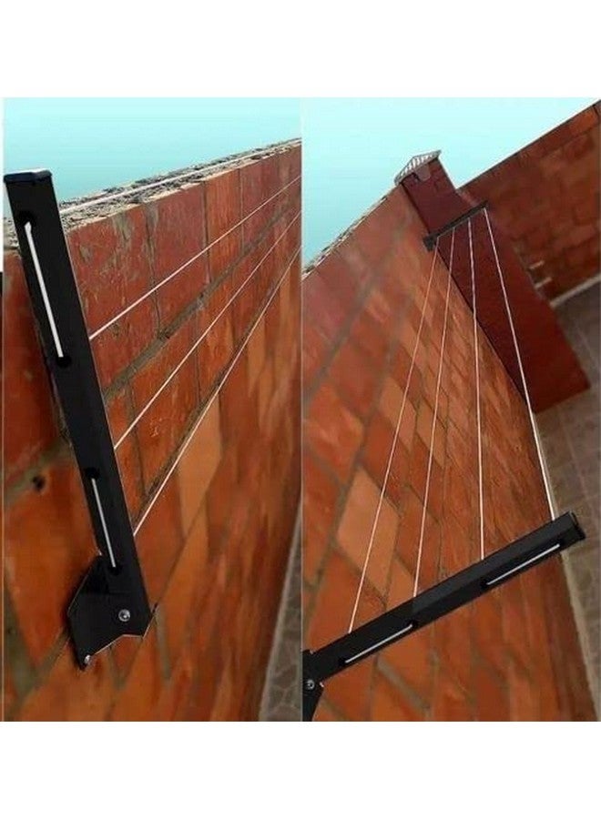 GLITZ® Clothes Drying Stand Space Saving Foldable 4 Wire Metal Wall Mount, Collapsible Rack Powder Coated Rust Proof Four Tier With Free Clothesline (Black) - Image 3