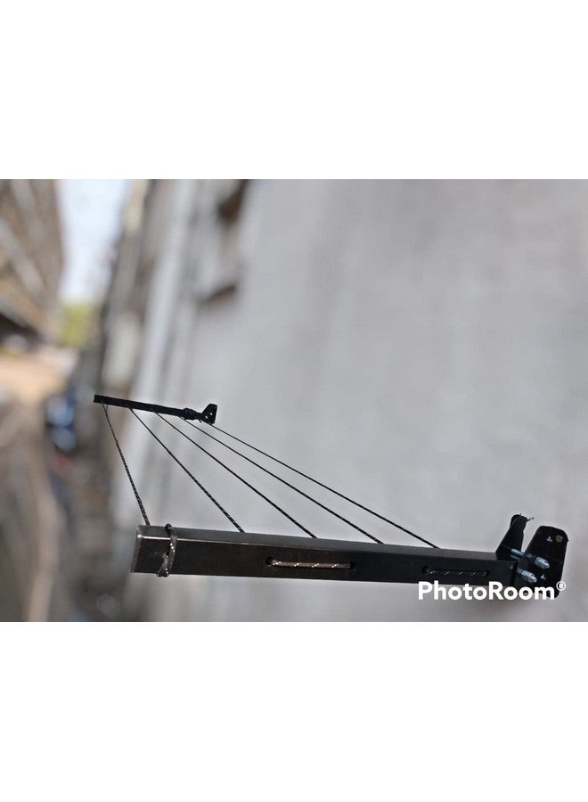 GLITZ® Clothes Drying Stand Space Saving Foldable 4 Wire Metal Wall Mount, Collapsible Rack Powder Coated Rust Proof Four Tier With Free Clothesline (Black) - Image 4