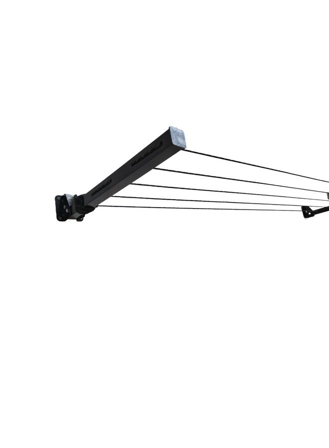 GLITZ® Clothes Drying Stand Space Saving Foldable 4 Wire Metal Wall Mount, Collapsible Rack Powder Coated Rust Proof Four Tier With Free Clothesline (Black) - Image 2