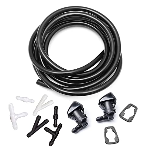 YIENAKFUN Front Windshield Washer Nozzles Kit for 05-16 Jeep Grand Cherokee 05-13 Chevy Malibu 05-10 Pontiac G6 07-10 Saturn Aura 55372143AB 55079049AA Wiper Spray Washer Jet with 3M Fluid Hose & 6 Connectors - Image 1