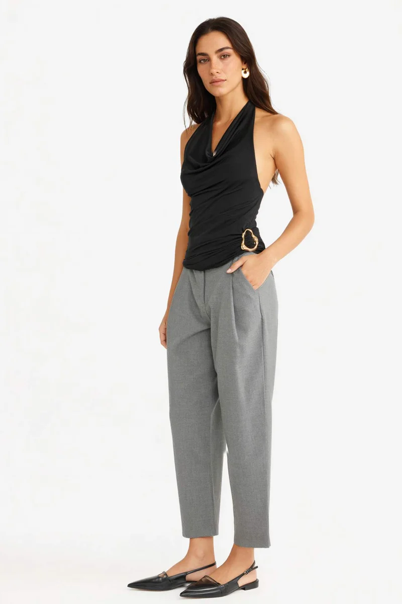 ديفاكتو Barrel Fit Crop Ankle Length Trousers