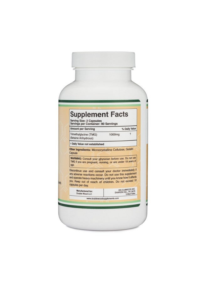 Double Wood Supplements TMG Trimethylglycine Supplement 1,000mg Per Serving, 180 Capsules (TMG Supplements for Homocysteine Control) Genuine TMG with Fishy Smell, Gluten Free, Non-GMO - Image 2