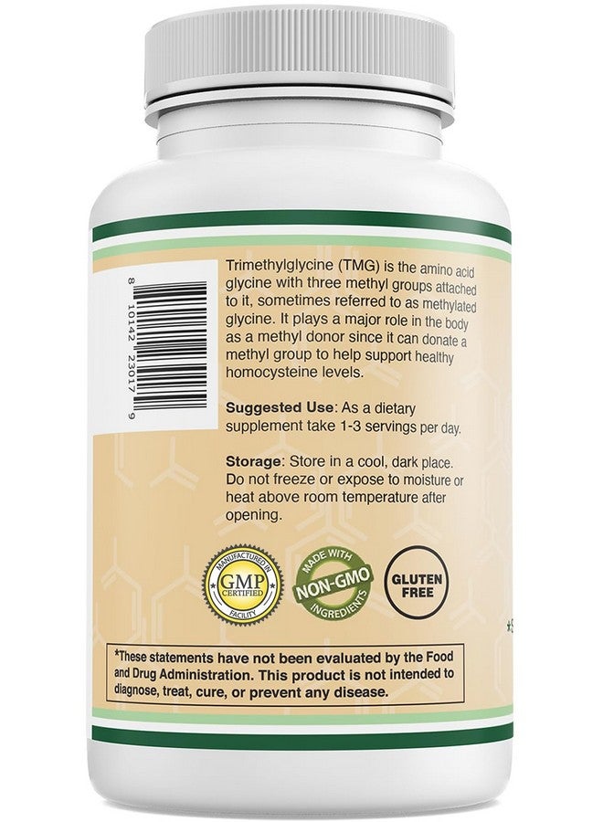 Double Wood Supplements TMG Trimethylglycine Supplement 1,000mg Per Serving, 180 Capsules (TMG Supplements for Homocysteine Control) Genuine TMG with Fishy Smell, Gluten Free, Non-GMO - Image 3