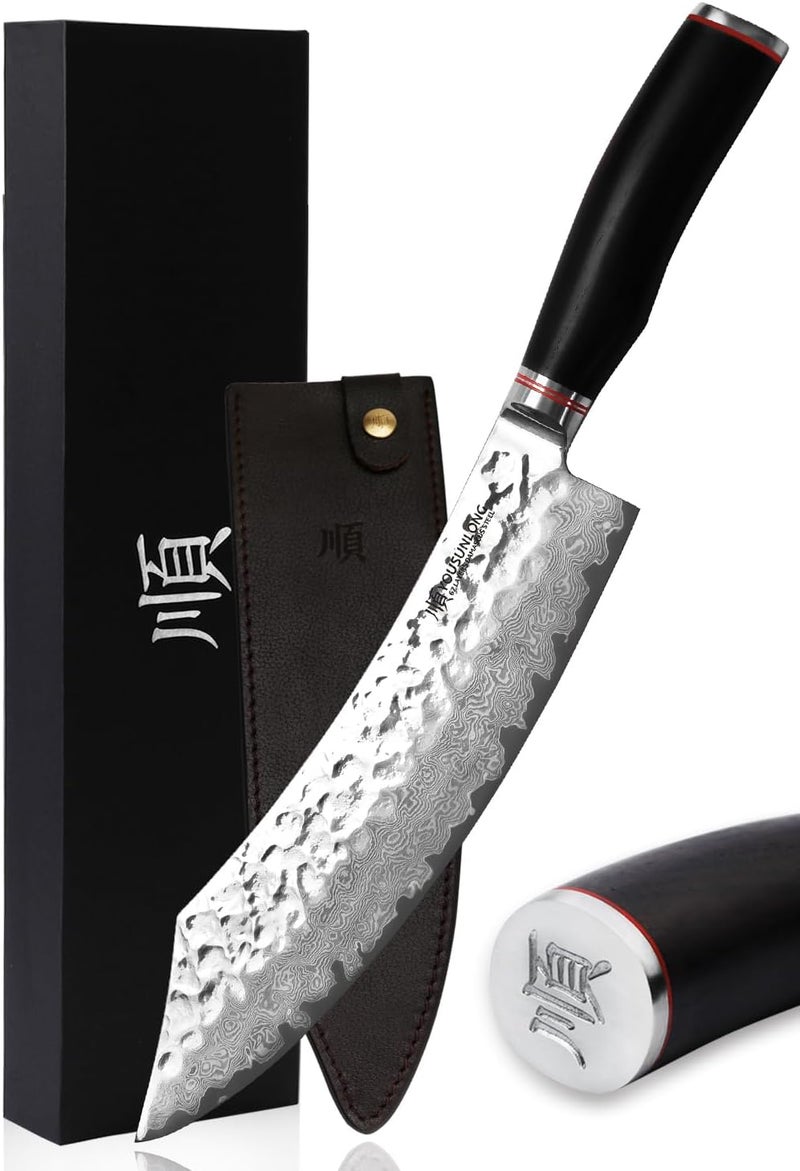 YOUSUNLONG Damascus Professional Kitchen 10 Inch Bent Cutter Chef's Knife - Japanese VG10 - Ebony Handle - Image 1