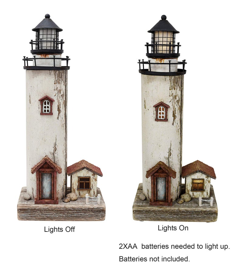 Attraction Design Wooden Lighthouse Decor with Light  Decorative Nautical Lighthouse Rustic Ocean Sea Beach Themed Lighthouse Decoration - Image 5