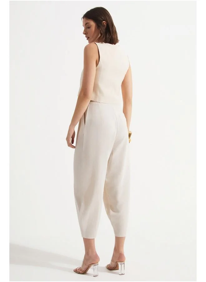 JUNE June Linen Blend Trouser Stone