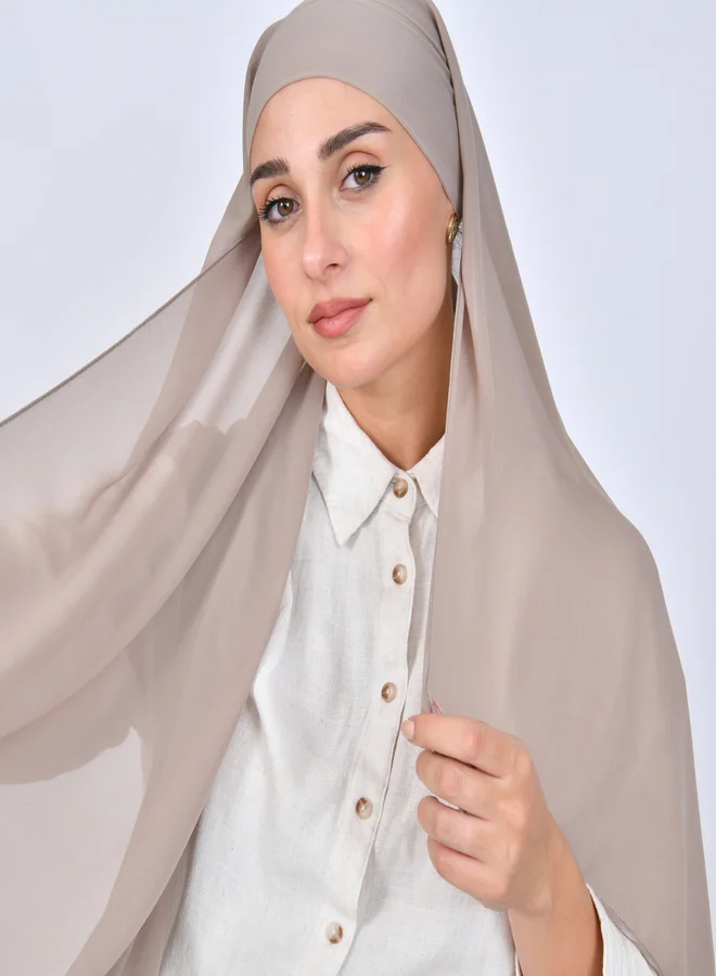 عبايات حوراء طرحة شيفون بربطة اغلاق - بيج