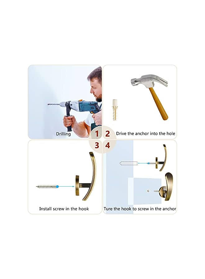 The Bros 4 قطع حامل ستارة، خطافات مثبتة على الحائط لتثبيت الستائر مع براغي، حامل ستارة معدني زخرفي، خطافات ستارة نافذة زخرفية (برونزي) - Image 4