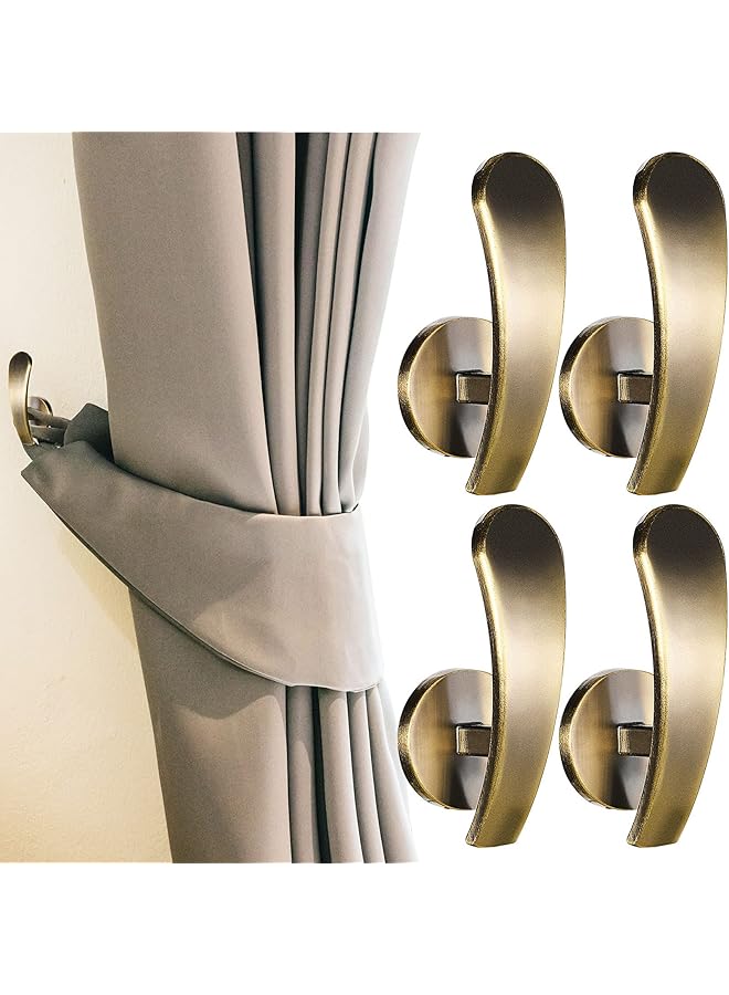 The Bros 4 قطع حامل ستارة، خطافات مثبتة على الحائط لتثبيت الستائر مع براغي، حامل ستارة معدني زخرفي، خطافات ستارة نافذة زخرفية (برونزي) - Image 1