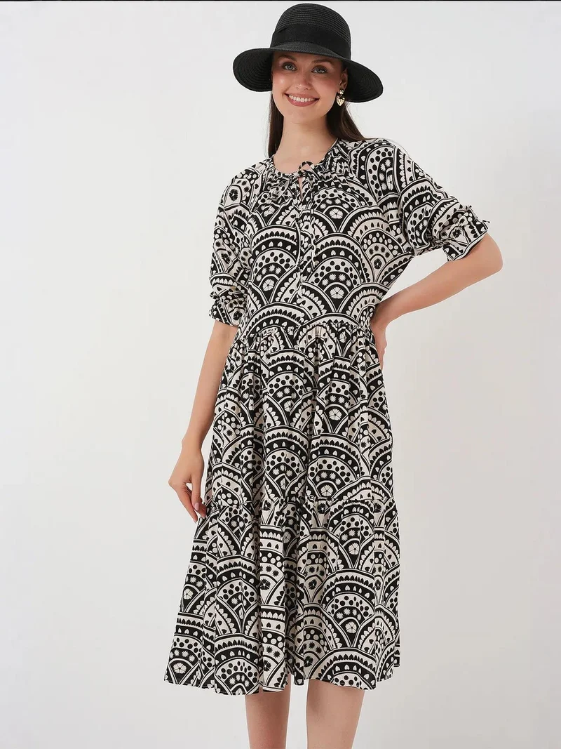 BIG DART BDART Textured Midi Dress with Bow Tie