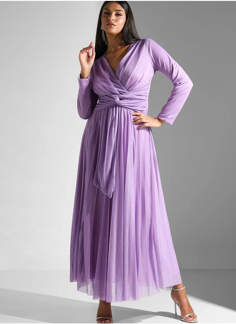 Khizana Surplice Neck Metallic Shimmer Dress