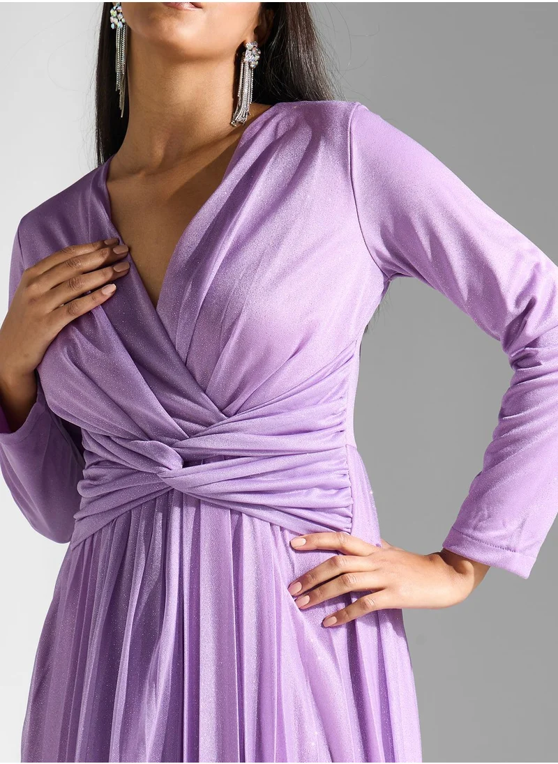 Khizana Surplice Neck Metallic Shimmer Dress