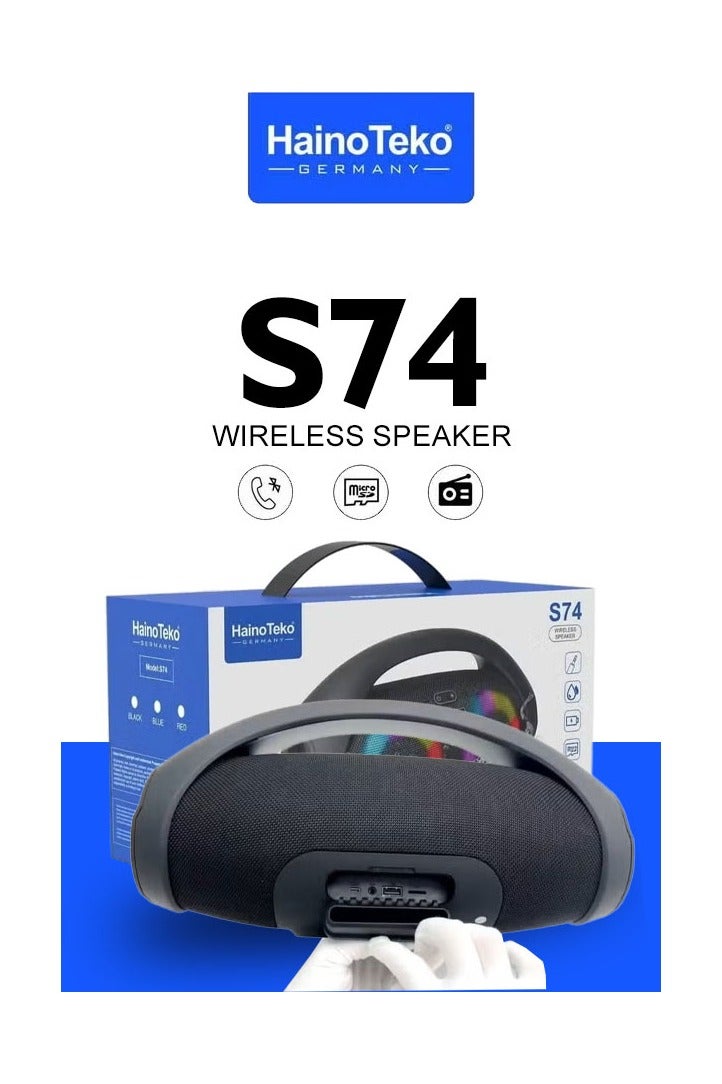 Haino Teko Germany S74 Wireless Portable Bluetooth 5.1 Speaker Black Compact Mini Bluetooth Speaker with 5W Bass Sound Rechargeable Battery USB AUX MicroSD Support FM Radio Carry Strap Ideal for Travel Outdoor Home Loud Portable Wireless Speaker - Image 3