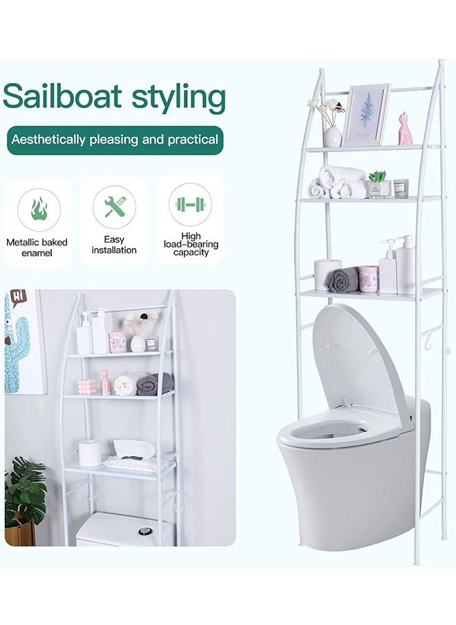 SKY-TOUCH Bathroom Storage Shelf 3 Tier Toilet Storage Rack Easy to Assemble Toilet Bathroom Shelf No Drilling Toilet Organizer White  - Image 2