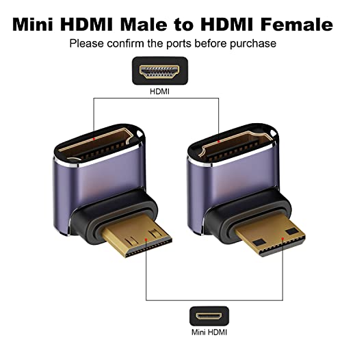 AreMe 8K Mini HDMI to HDMI Adapter (2 Pack), Up and Down 90 Degree Right Angle Mini HDMI Male to HDMI Female Converter Connector for Raspberry Pi Zero, DSLR Camera, Camcorder, HDTV, Projector - Image 2