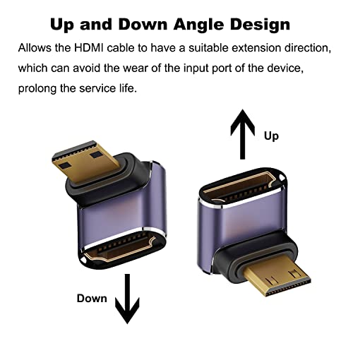 AreMe 8K Mini HDMI to HDMI Adapter (2 Pack), Up and Down 90 Degree Right Angle Mini HDMI Male to HDMI Female Converter Connector for Raspberry Pi Zero, DSLR Camera, Camcorder, HDTV, Projector - Image 3
