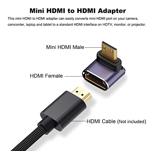 AreMe 8K Mini HDMI to HDMI Adapter (2 Pack), Up and Down 90 Degree Right Angle Mini HDMI Male to HDMI Female Converter Connector for Raspberry Pi Zero, DSLR Camera, Camcorder, HDTV, Projector - Image 4