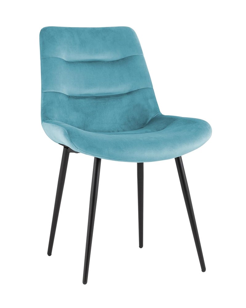 Finch Fox Finch Fox Polar Velvet Upholstered Chair for Living Room Dining Room Cafe Chair with Black Metal Legs in Light Blue Color