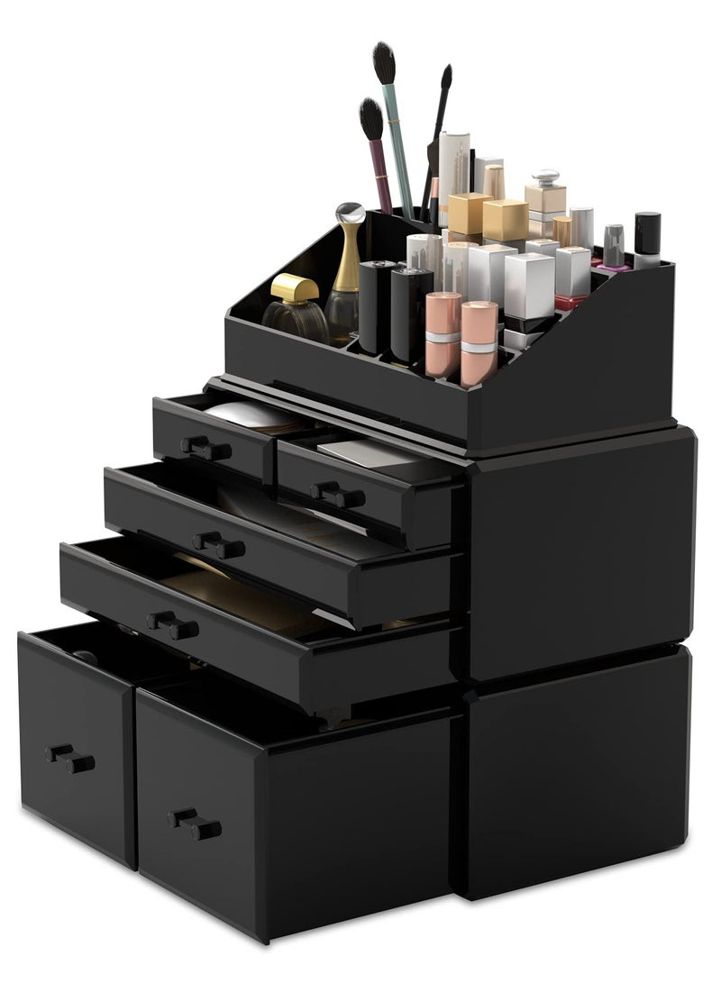 عربست حافظة تخزين مستحضرات التجميل 3 قطع مع 6 أدراج (أسود) - Image 1