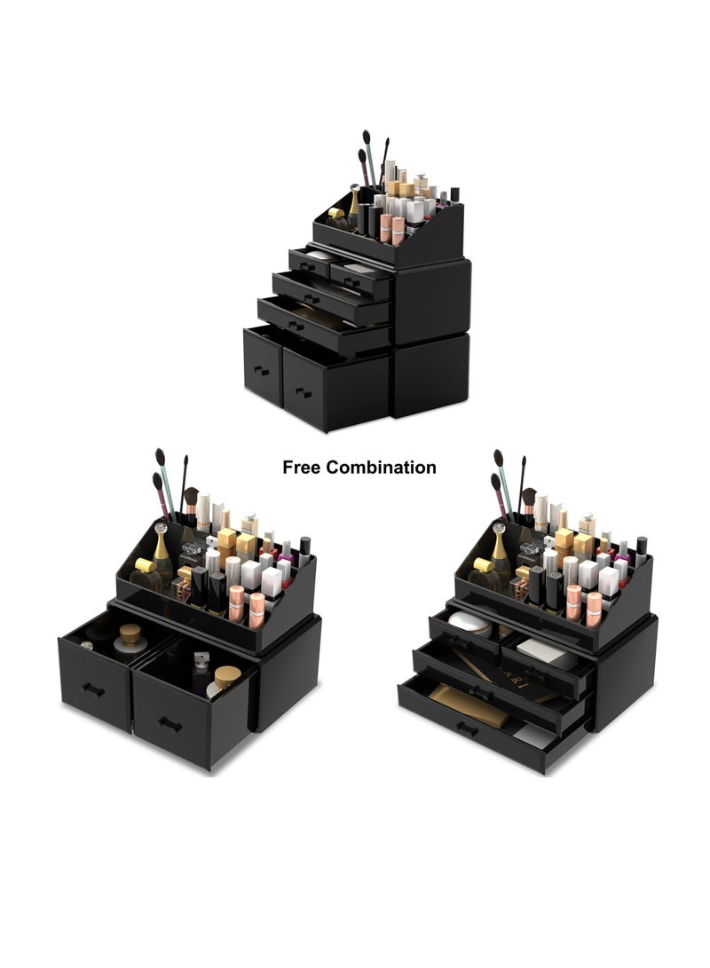 عربست حافظة تخزين مستحضرات التجميل 3 قطع مع 6 أدراج (أسود) - Image 3