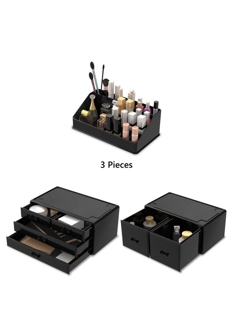 عربست حافظة تخزين مستحضرات التجميل 3 قطع مع 6 أدراج (أسود) - Image 2