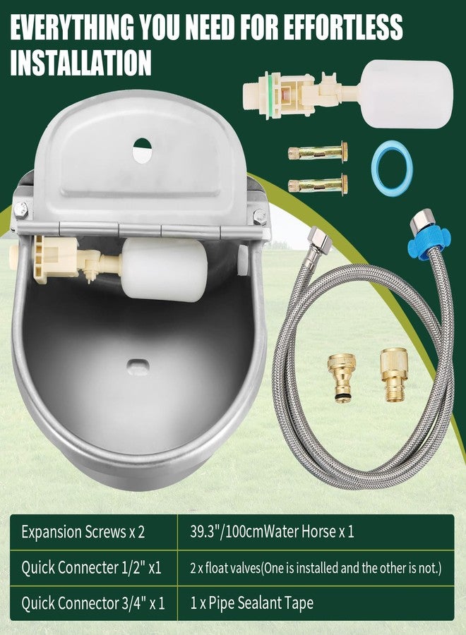 FLKQC Automatic Animal Drinking Water Bowl, 304 Stainless Steel Livestock Waterer with Float Valves, 39" Pipe Hose, 1/2" to 3/4" Adapter, Water Trough for Dog, Horse, Goat, Pig, Cow - Image 5