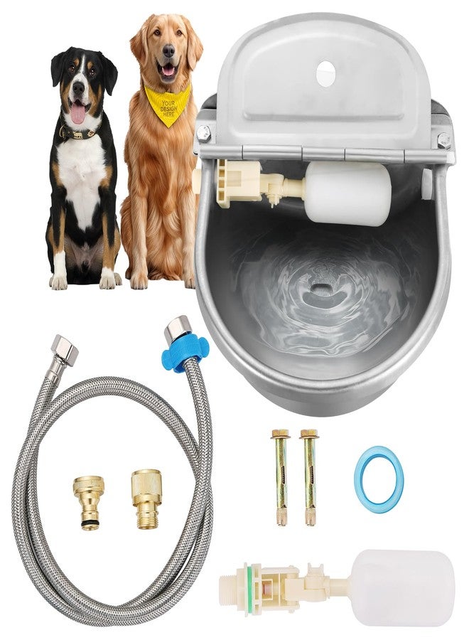 FLKQC Automatic Animal Drinking Water Bowl, 304 Stainless Steel Livestock Waterer with Float Valves, 39" Pipe Hose, 1/2" to 3/4" Adapter, Water Trough for Dog, Horse, Goat, Pig, Cow - Image 1