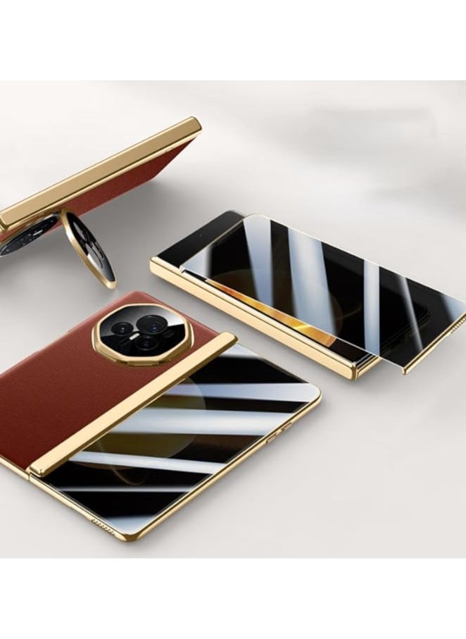 General - Compatible with Honor Magic V3 Electroplated Frame Magnetic Hinge Protection Grain Leather Case with Lens Holder Privacy Screen Protector For Magic V3 - Image 1