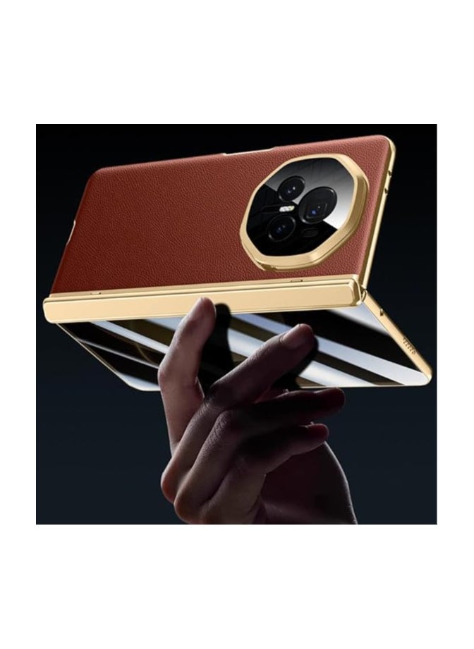 General - Compatible with Honor Magic V3 Electroplated Frame Magnetic Hinge Protection Grain Leather Case with Lens Holder Privacy Screen Protector For Magic V3 - Image 1