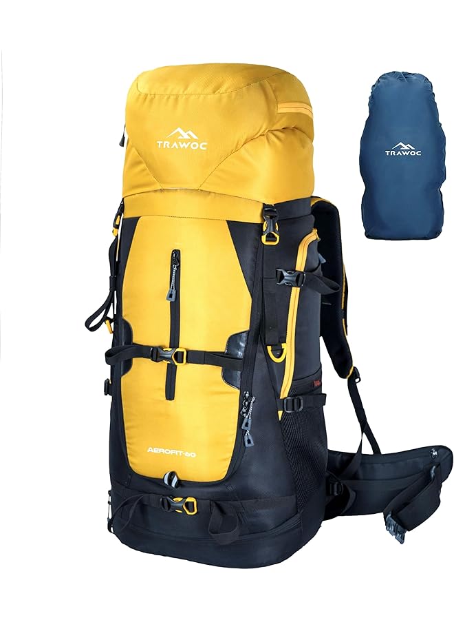 Trawoc حقيبة ظهر سفر Aerofit 60L بإطار معدني وألياف داخلية للتنزه والتخييم للرجال والنساء مع غطاء مطري/حجرة للأحذية Hk012 - Image 1