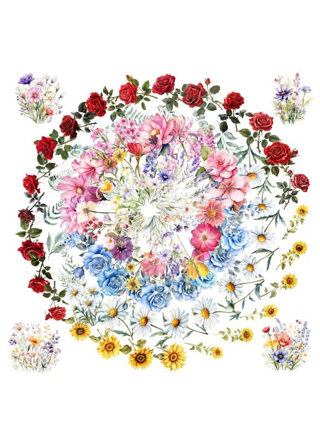 OBUJOPAL 100 Pcs Natural Flower Stickers for Scrapbooking Notebook Planner Card Making Collage Envelope Water Bottle Phone Case Craft Decoration, Rose, Daisy, Lavender, Sunflower, Wildflower Stickers - Image 1