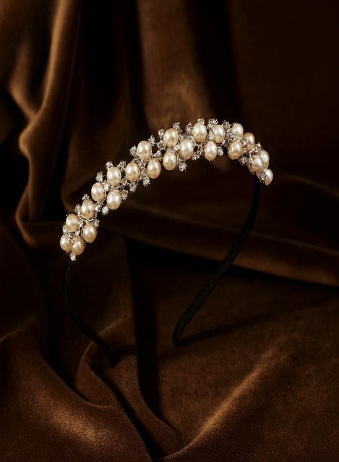 Ruhi Creation Premium Pearl & Crystal Embellished Hair Band for Women and Girls | Elegant Black Hair Hoop | Fashion Accessory for Party, Wedding - Image 5