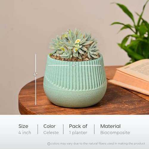 Eha Earth Friendly Oreo 4 inch Small pots for Indoor Plants | Plant Pot Made with Bamboo Fibers | Table Top Planters for Home Decor and Office, Flower Pot for Living Room | 1 Unit, Celeste - Image 2