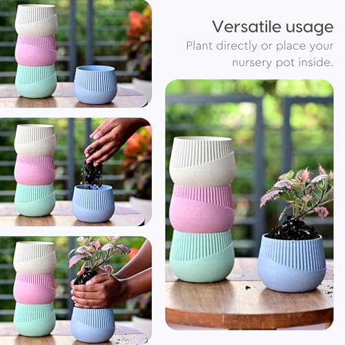 Eha Earth Friendly Oreo 4 inch Small pots for Indoor Plants | Plant Pot Made with Bamboo Fibers | Table Top Planters for Home Decor and Office, Flower Pot for Living Room | 1 Unit, Celeste - Image 5