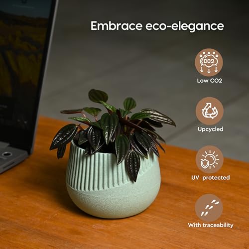 Eha Earth Friendly Oreo 4 inch Small pots for Indoor Plants | Plant Pot Made with Bamboo Fibers | Table Top Planters for Home Decor and Office, Flower Pot for Living Room | 1 Unit, Celeste - Image 4