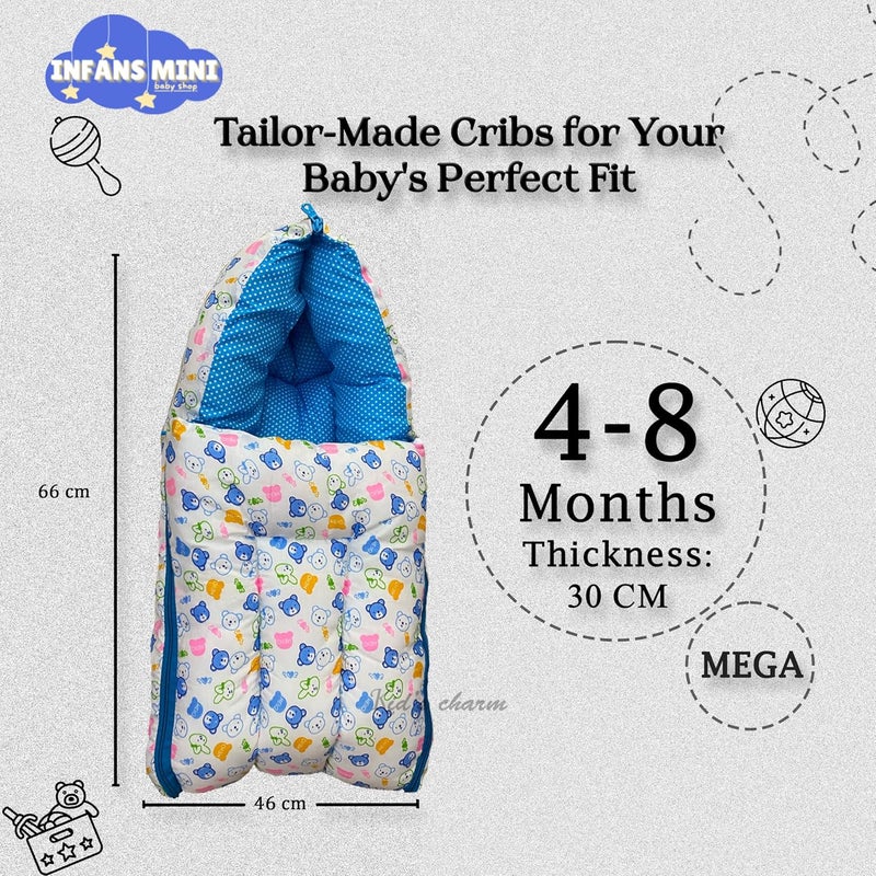 Infans Mini Teddy Mega 3 in 1 Babys Cotton Bed Cum Carry Bed Printed Baby Sleeping BagBaby BedInfant Portable for Unisex Easily PortableLight Weight Carry for New Born 48 Months OldBluishWhite - Image 2