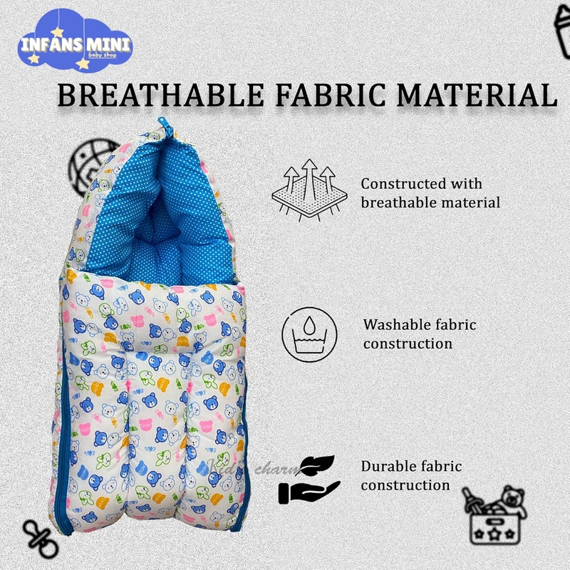 Infans Mini Teddy Mega 3 in 1 Babys Cotton Bed Cum Carry Bed Printed Baby Sleeping BagBaby BedInfant Portable for Unisex Easily PortableLight Weight Carry for New Born 48 Months OldBluishWhite - Image 5